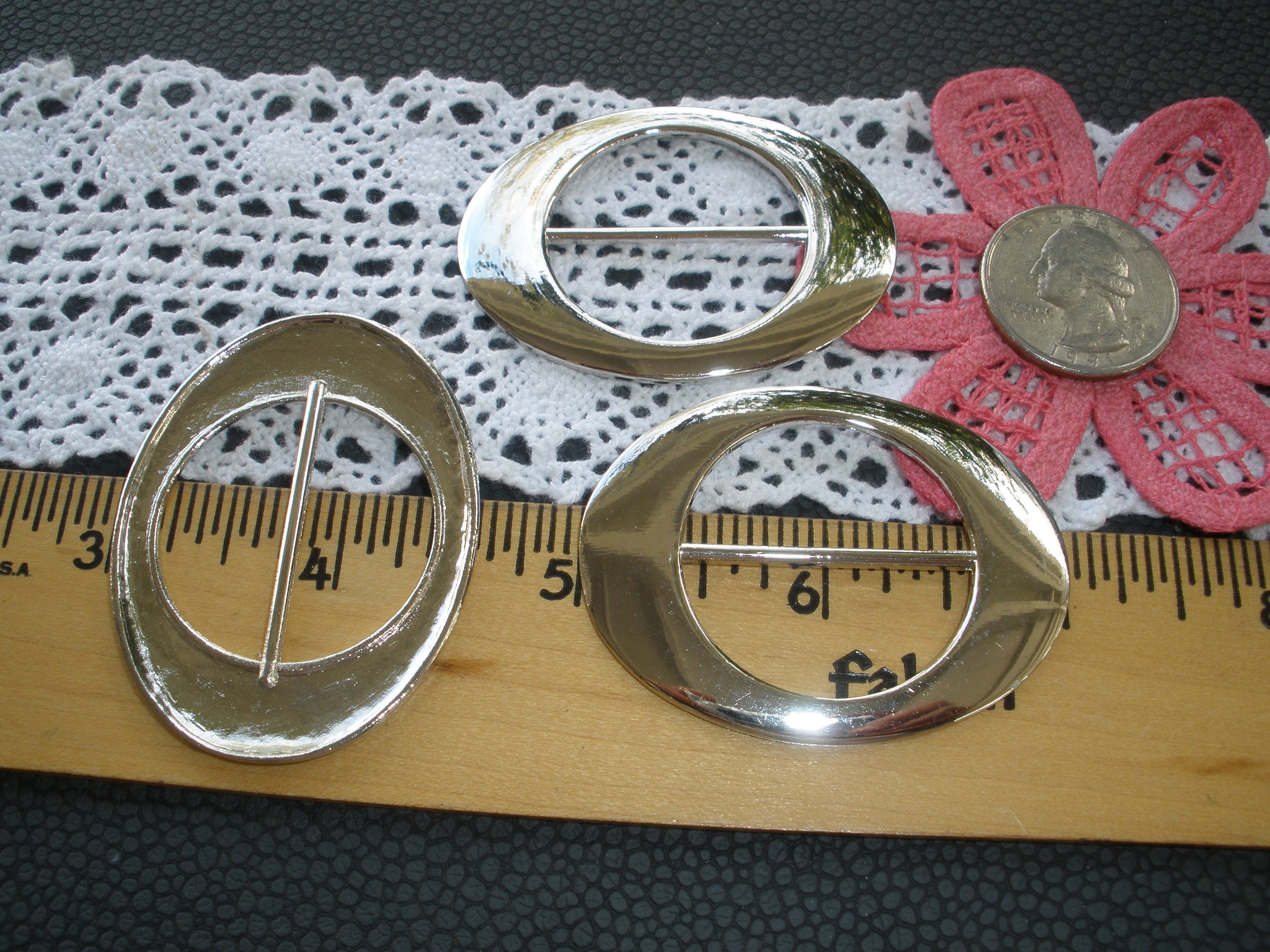 3 Silver color metal oval Buckle Scarf Slide 52MM OD / 30MM ID ribbon slider 1 3/16" bar 1 9/16" by 2 1/6" oval shape round interior