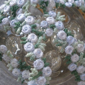 Embroidered Floral 1/2" Rayon Venise Lace trim shade periwinkle color Rose chain applique white & green leaves by the yard embellishment