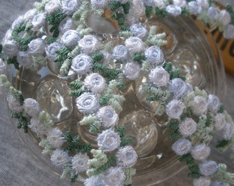 Embroidered Floral 1/2" Rayon Venise Lace trim shade periwinkle color Rose chain applique white & green leaves by the yard embellishment