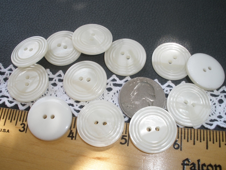 23MM Pearly White Plastic Buttons Raised Rings 24 Pieces 2 Hole Sew on ...
