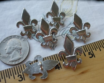 Fleur De Lis shank Buttons Silver color 40L (1 inch 25MM) sewing craft metal paper tag supply blazer jacket retro costume cosplay 6 pieces