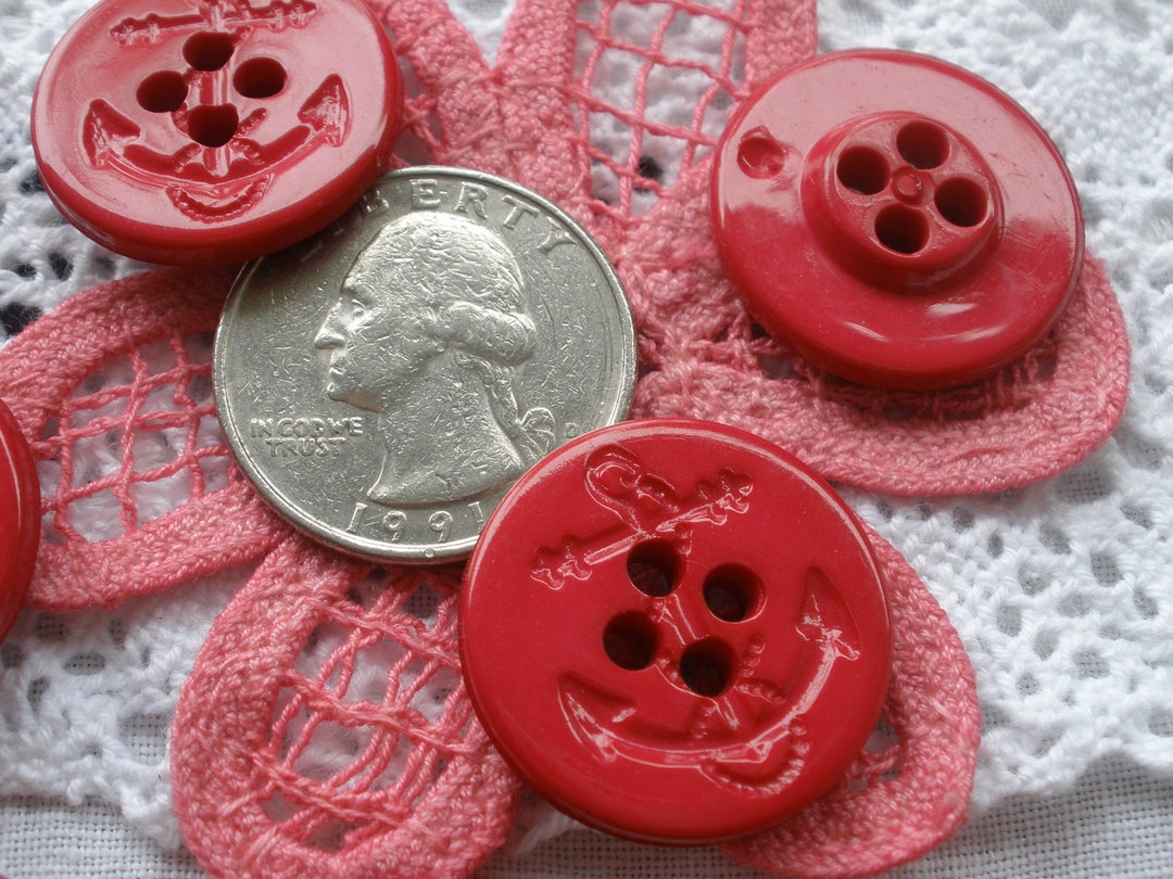 Red Plastic Pea Coat Buttons 23MM Anchor 7/8" 36L Blue 4 Hole Sew on ...