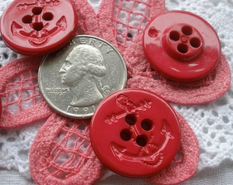 Red Plastic Pea Coat Buttons 23MM Anchor 7/8" 36L blue 4 hole sew on Traditional crafts clothes embellish knit crochet patriotic fun cool