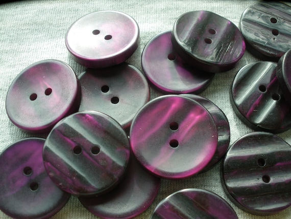 Textured Thick Purple Cool Vintage Buttons 36L (7/8" 22MM) plastic sew on Iridescent 2-hole 24 each 2MM holes iridescent