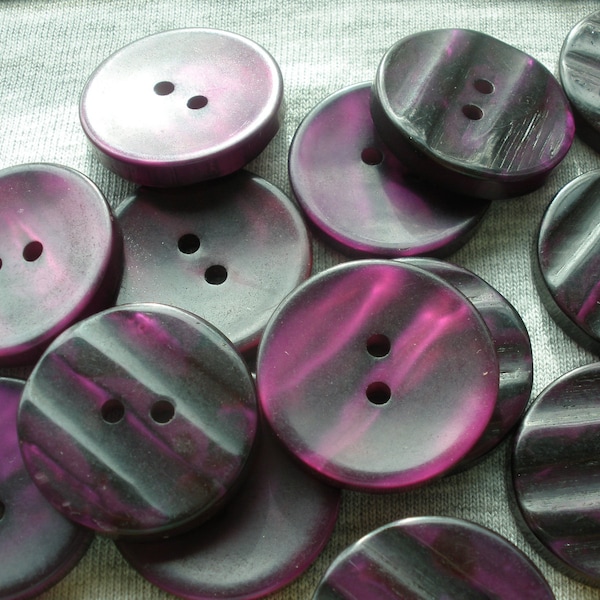 Textured Thick Purple Cool Vintage Buttons 36L (7/8" 22MM) plastic sew on Iridescent 2-hole 24 each 2MM holes iridescent