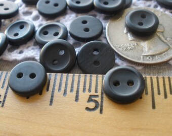 Lead Free Matte Black Dull Smoke Buttons 17L 10.5mm Buttons 48 Plastic rim Craft Stash crafts 2 hole jewlery scrapbook bulk paper tag supply