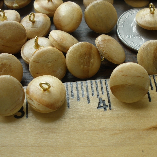 20L wooden pin shank buttons lightweight wood gold color metal 24 pieces wax finish for crafts rustic shabby 1/2" 13MM