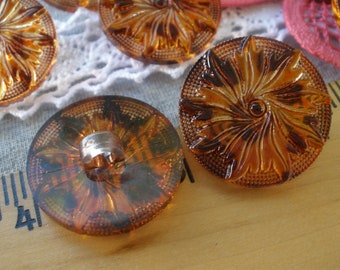 1 Inch Carved Flower Shank Plastic Tortoise Shell Buttons 40L 25mm costume sewing crafts mottled brown translucent gorgeous make cabochon