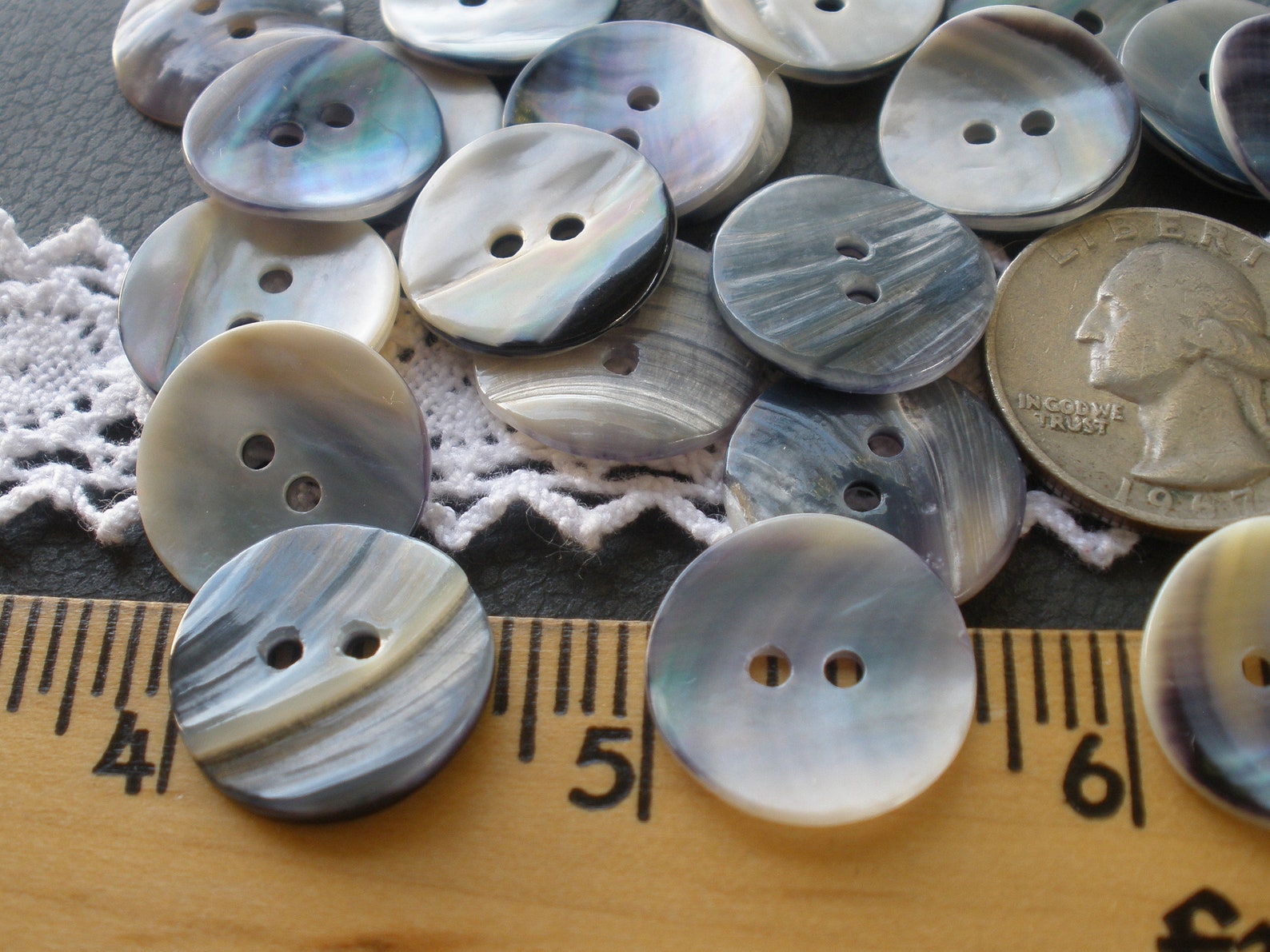 17MM Blue Mussel Shell Buttons 28L 11/16