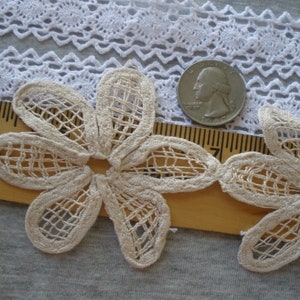 Beige cotton Linen color Flower Daisy chain tape Lace 2.75 wide by 3 applique retro 70mm insert edging embellishment wedding bridal boho image 5