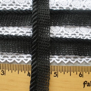 Black Twist Cord with Lip Mesh Tape Piping Trim 1/4" Cord 7/16" Lip Edging Quilts Pillows Home Decor bedspread BTY yardage upholstery