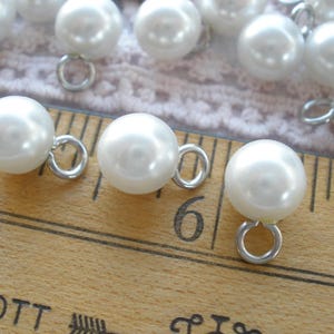 Faux Pearl round 8MM ball buttons pin shank 5/16" 14L doll clothes 9 pieces vintage sewing crafts bridal bustle doll size pearly plastic