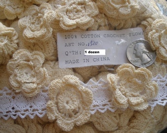 Natural Color Cotton Crochet 2 layer flowers 35MM to 38MM wide handmade embellishment headband sewing craft scrapbook 12 dyeable appliques