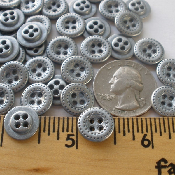 13MM metal shirt Buttons pewter stitched pattern 4-hole 1/2" 20L 24 pcs concave round bulk paper tag supply industrial steampunk