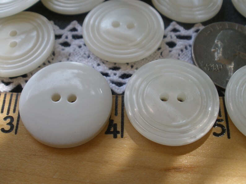 23MM Pearly White Plastic Buttons Raised Rings 24 Pieces 2 Hole Sew on ...