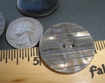Cool Vintage Pearlized Plastic Large Buttons Gray & Brown 31MM 48L 1 3/16" coat 2 hole grooved lines front 3mm holes coats embellish knit