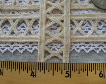 Boho Criss Cross Ecru Tatted look Edging Trim 1 inch wide 25MM bobbin lace X's straight edges retro BTY yards natural color cotton trim