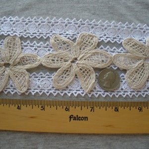 Beige cotton Linen color Flower Daisy chain tape Lace 2.75 wide by 3 applique retro 70mm insert edging embellishment wedding bridal boho image 9