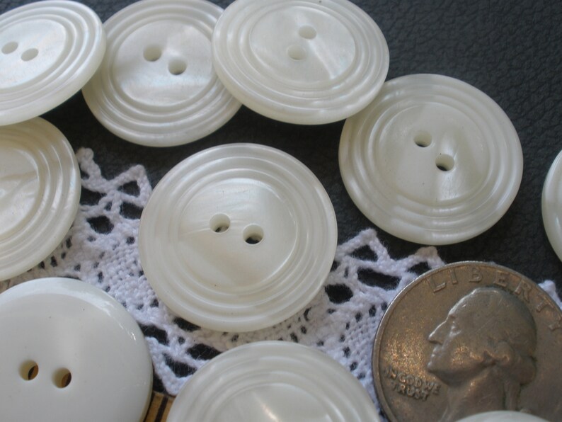 23MM Pearly White Plastic Buttons Raised Rings 24 Pieces 2 Hole Sew on ...