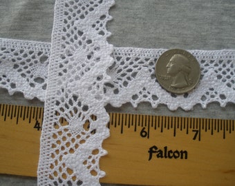 1.25" wide White Cotton Cluny Lace trim scalloped & straight edge crochet look retro BTY yards yardage machine barmen lace