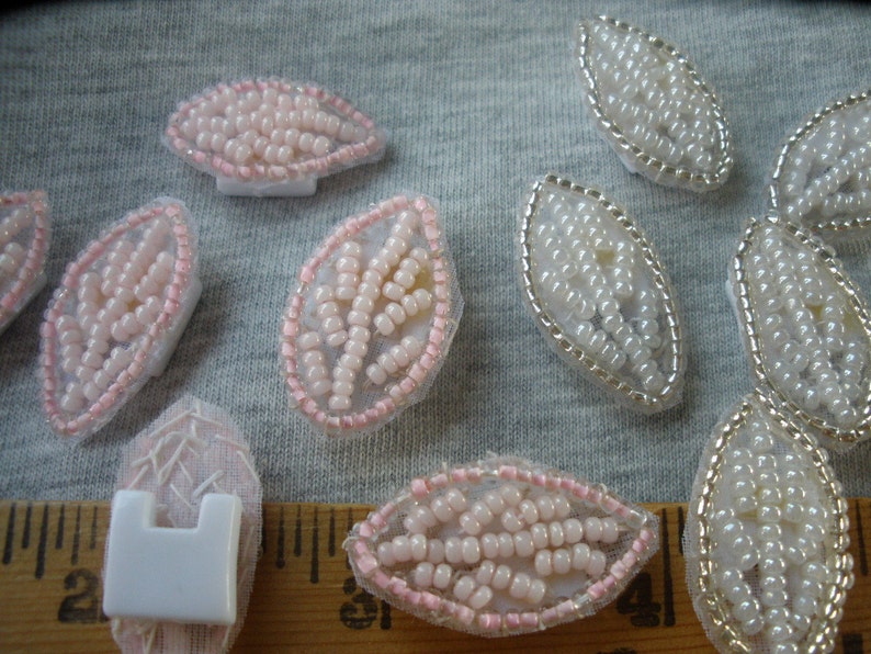 Small Beaded Applique Leaves Embellishment Seed Bead Pink or Etsy