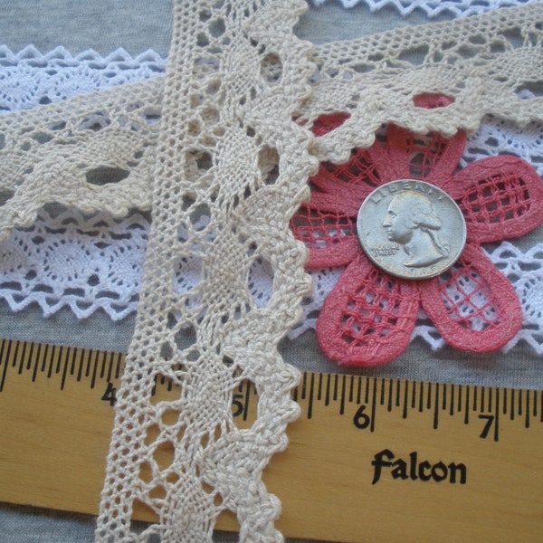 Ecru Beige natural color Lace Cotton Trim 1 3/8" 35MM wide Crochet or bobbin look cluny lace scalloped edge retro choose yardage