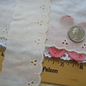 Broderie Anglaise Eyelet Lace Trim off-white Scallop Edging 2&quot; wide BTY cotton blend Embroidery Floral applique dresses costume light ecru