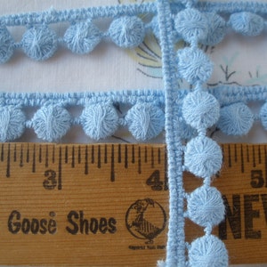 Light Blue Pom Pom trim 14MM 9/16" flat pom poms boho bobbin lace retro yards yardage edging insert Tatted look flat circle trim poms