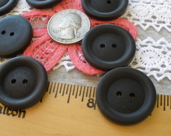 Matte Charcoal Black Coat Buttons rounded rim 45L 1 1/8" (28MM) plastic 10 each great for suits coats jackets & crafts 2 hole sew on thick