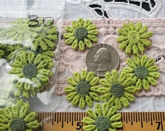 Lime Green Daisy Appliques 26MM wide retro 30 pieces flower embellishment wedding bridal boho hippie slow stitch scrapbook junk journals