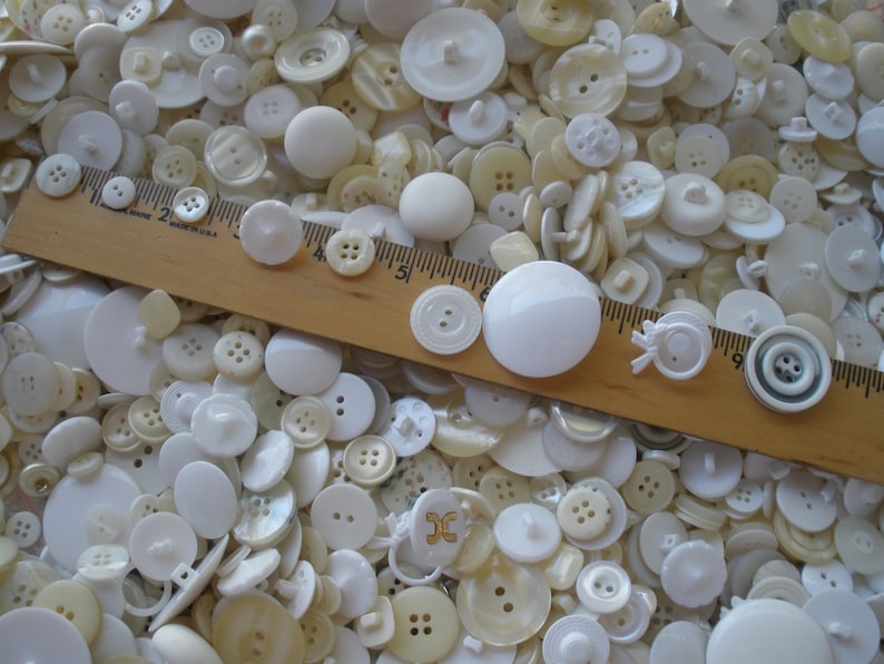 Mixed Bulk Buttons White cream shades sew on shank plastic 3 pounds 2-Hole and 4-Hole crafts clothes button frames 7/16 to 1 3/8 supply image 6