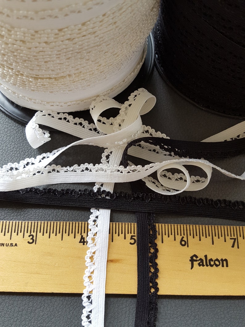 6mm white doll craft headband 10 Yards Black Picot Edge Lingerie Elastic 14 edge to edge 716 38 10mm 11mm