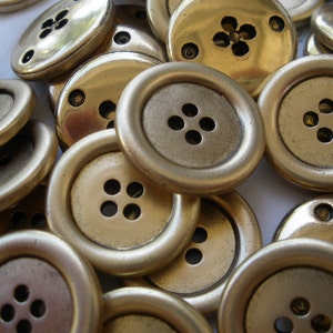 21MM Antique Matte Gold Buttons Metallic plastic 4 hole sew on rustic sewing coats crafts knit crochet rustic retro 12 piece lots image 3