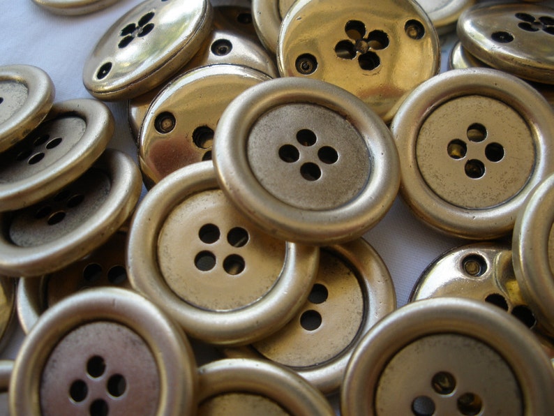 21MM Antique Matte Gold Buttons Metallic plastic 4 hole sew on rustic sewing coats crafts knit crochet rustic retro 12 piece lots image 3