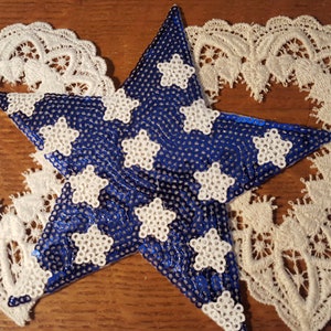 Sequin Star Applique Blue with white small stars sew on iron on Craft Accent Embellishment sewing trendy cool bags embellish t-shirt