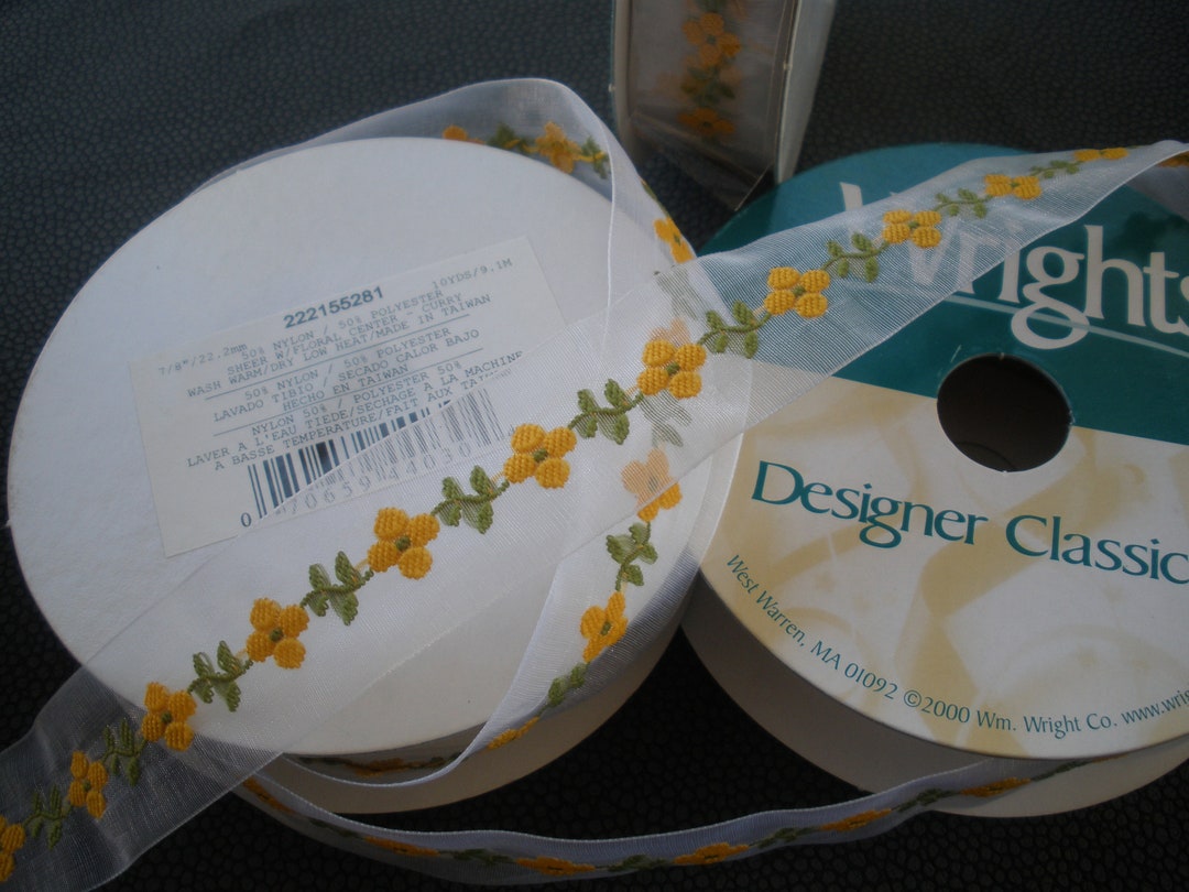 Wright Ribbon 1 Inch Sheer Organza Ribbon With Floral Center Curry Yellow 10 Yards 9. ...