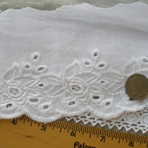 Floral Scallop White Eyelet Lace Trim Broderie Anglaise Edging 4.25&quot; wide BTY cotton blend Embroidered applique dresses costume