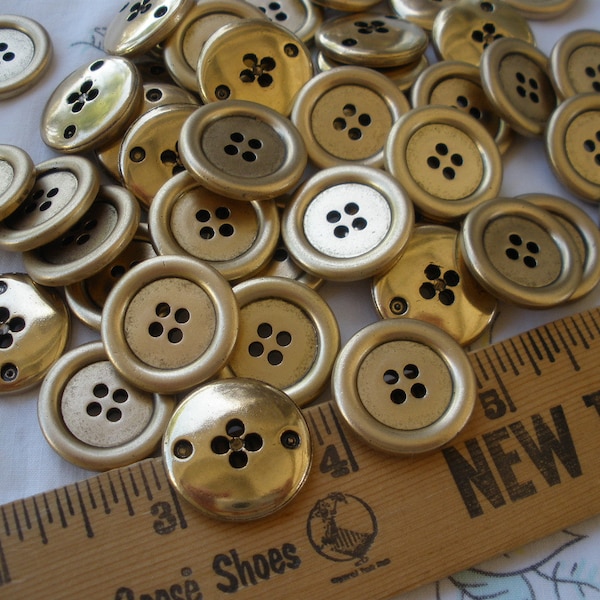 21MM Antique Matte Gold Buttons Metallic plastic 4 hole sew on rustic sewing coats crafts knit crochet rustic retro 12 piece lots