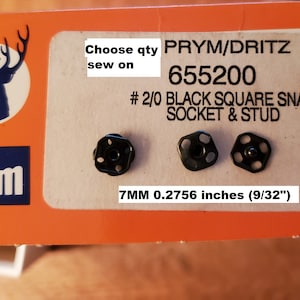 Vintage Prym Rustproof Brass Sew on Black Square Snaps 25 Sets # 2/0 7 MM Doll Clothes crafts Made in USA Prym/Dritz 655200 SNAP