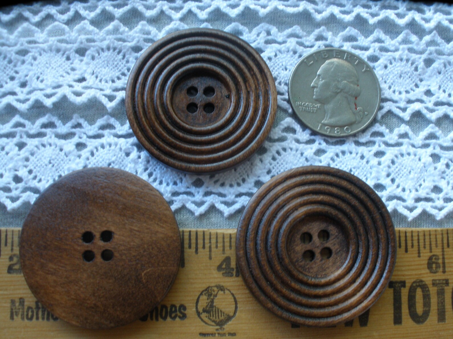Carved Wood Coat Buttons Extra Large 38MM Medium Stain Wide Etsy