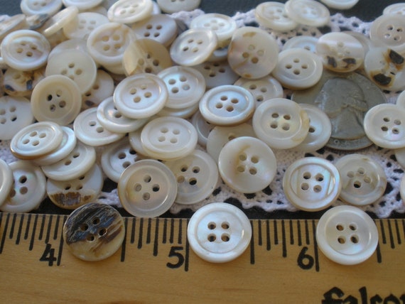 Lot 13 ~ 5/8" Round MOP buttons white Antique Never Used 4 hole flat carved 