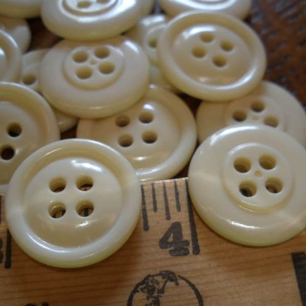 Cool Cream Vintage Buttons- 3/4" (30L 19MM) 21 each Shiny Plastic traditional rounded face 1 rim 4 hole sew on sewing crafts scrapbook
