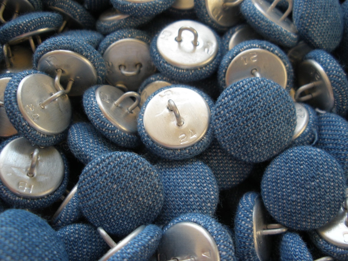 Denim Fabric Cover Buttons 12 Each 5/8 Blue Cloth Etsy UK