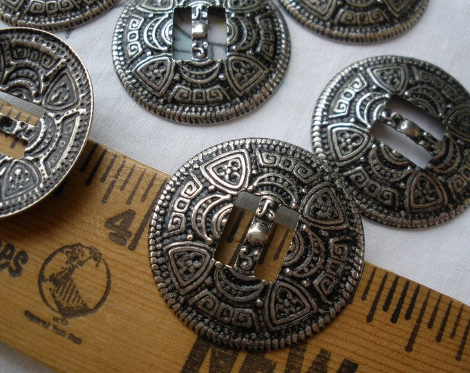 Tribal Western Aztec Bolo Buttons Antique Silver Tone Metal 1 1/8