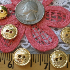 13MM Shiny Gold Textured Buttons Metallic plastic 2 hole sew on 20L 1/2&quot; rim crafts knit crochet 36 pieces paper tag supply