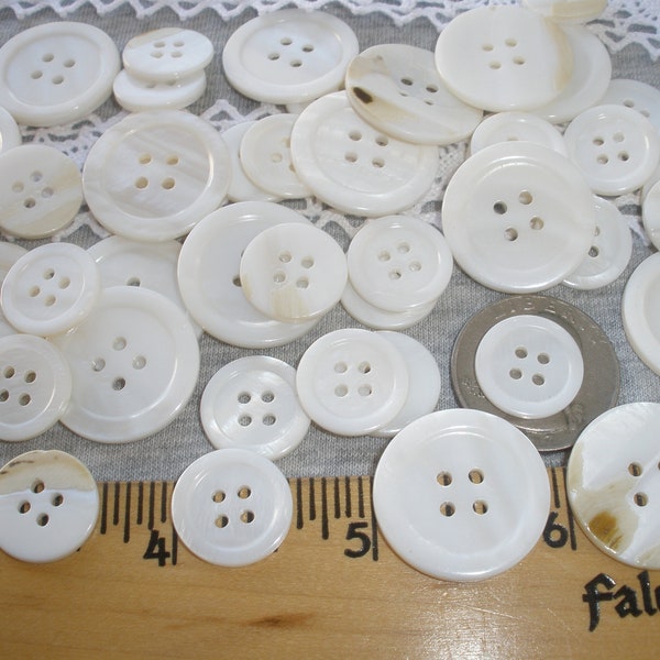 Pearl White Carved MOP Shell buttons Sizes 24L 16MM 5/8" 36L 23MM 7/8" 4-hole sew-on rim sewing coat blazer knit crochet classic style