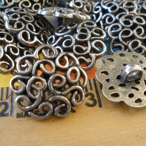 Silver Squiggles shank buttons 7/8" (22MM 36L) plastic Antique silver pewter color cool 15 pieces filigree retro