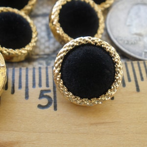 15MM Gold tone & black velvet center plastic jacket shank buttons 24L 5/8&quot; Fancy Metallic Plastic sewing craft paper tag supply costume