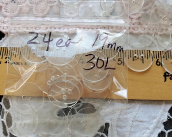 24 Crystal Clear Buttons 3/4" (30L 19MM) 2-hole Lucite plastic scrapbooking sewing sew on craft supply backer anchor