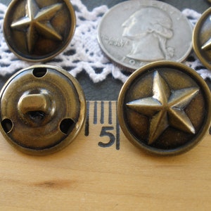 Antique Brass Bronze Star Shank Buttons Hollow Metal 12 size 30L (3/4" 19MM) steampunk military retro cool craft clothes